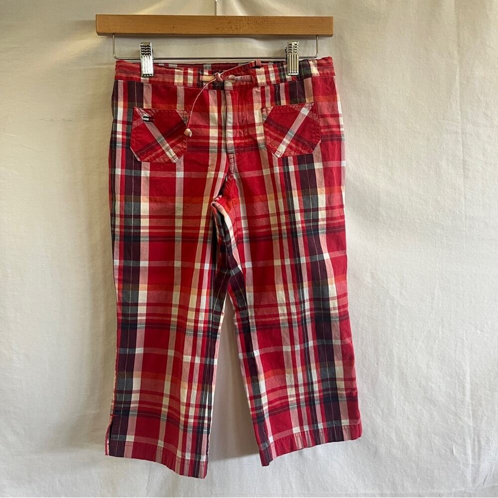 Tommy Hilfiger Cropped Plaid Girls Pants Size 12 Red White Navy Lightweight Kids